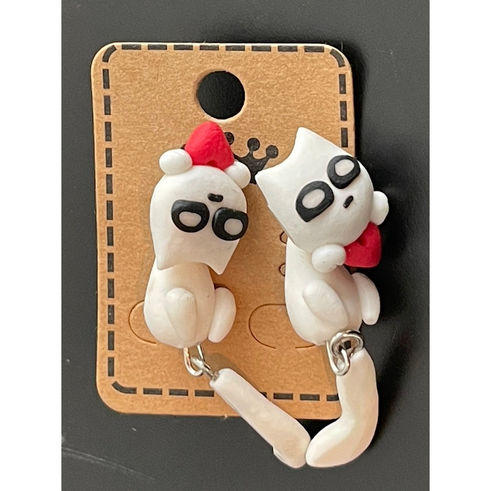 00669 Cute Ghost Cat Earrings Plastic/Polymer Clay Festive Holiday Christmas NEW
